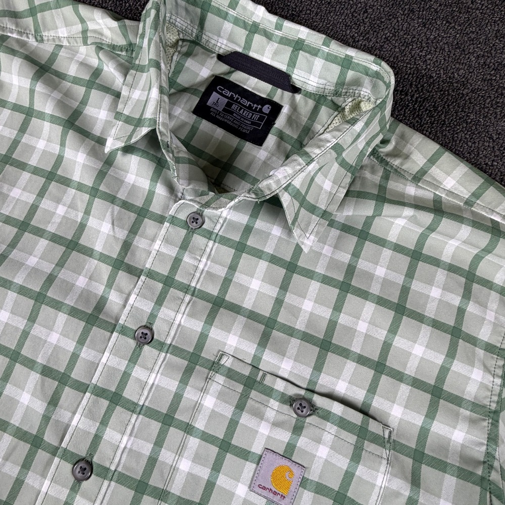 Carhartt Shirt Mens L Tall TW6167-M Relaxed Fit Green Plaid Button Down EUC